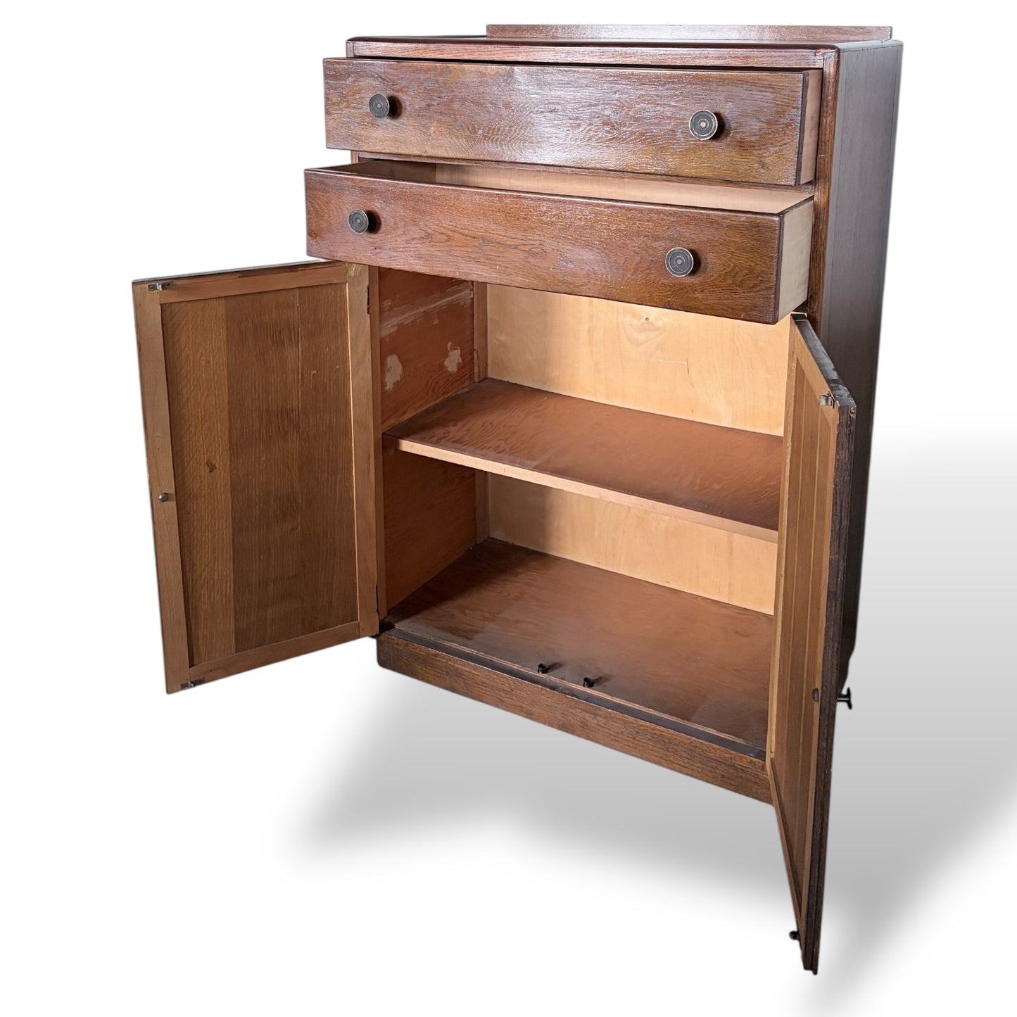 Vintage Arts and Crafts Oak Pantry Cabinet with Drawers