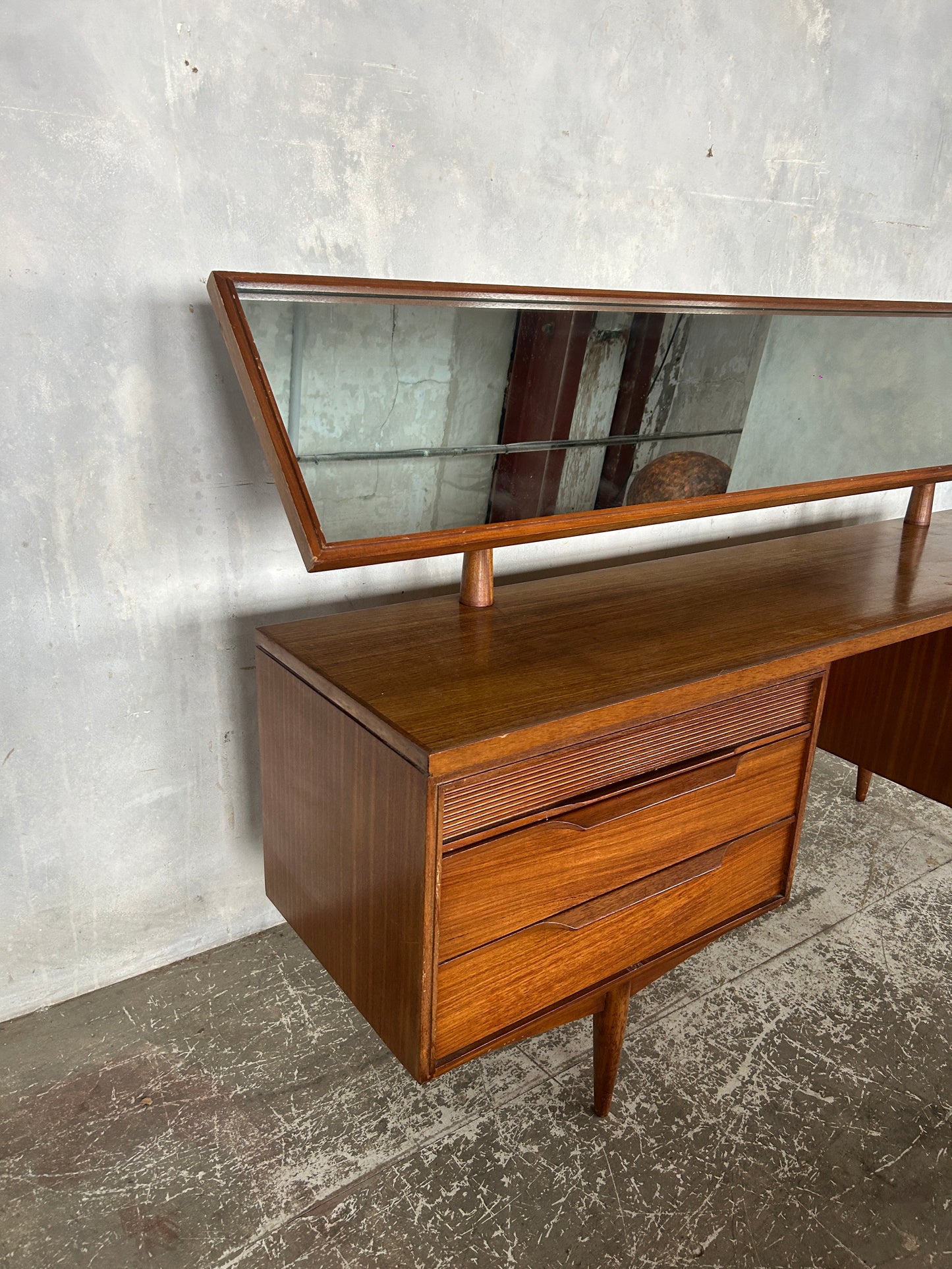 White & Newton Mid-Century Dressing Table with Mirror | Vintage Teak Vanity