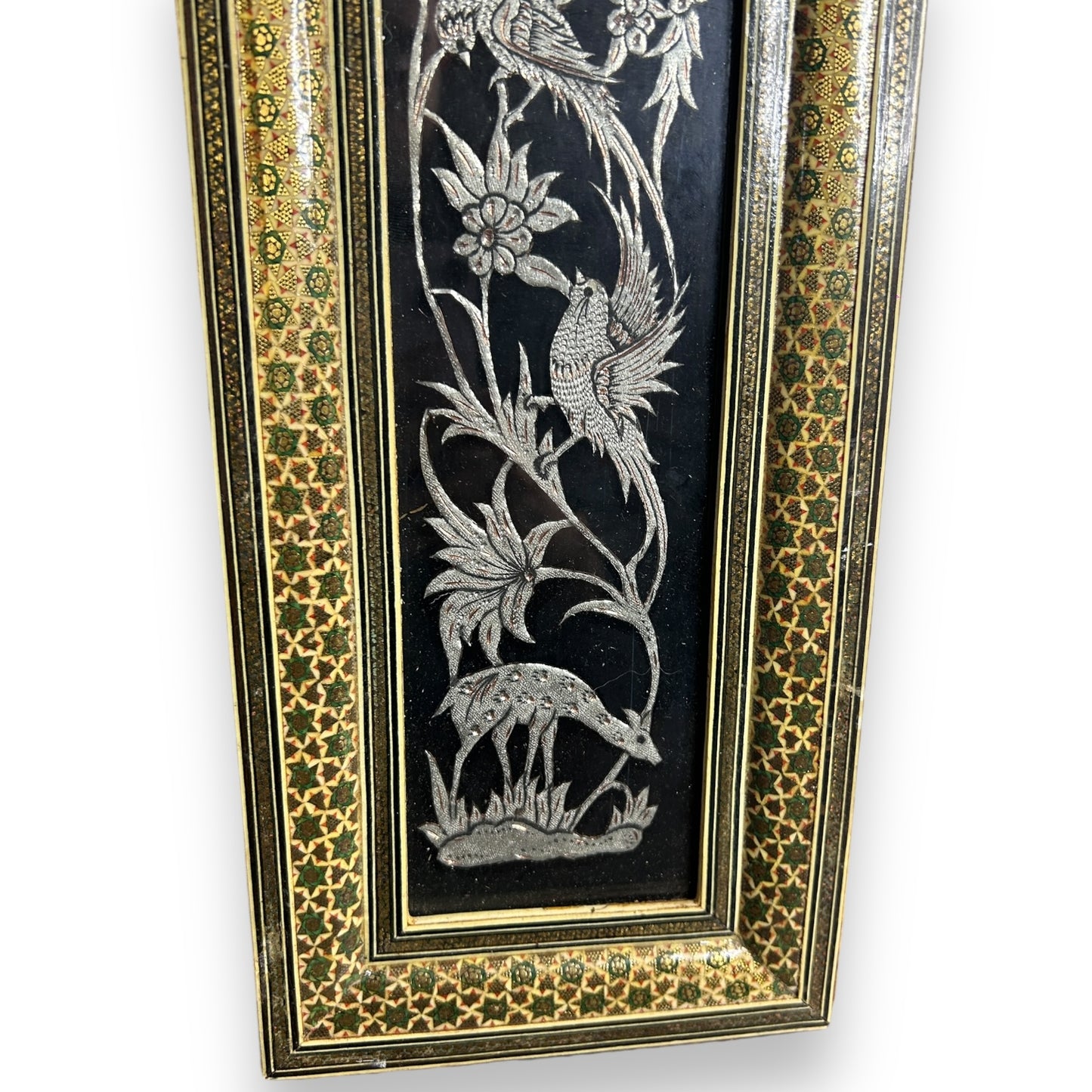 Vintage 1950s Persian Khatam Mosaic Copper Framed Art