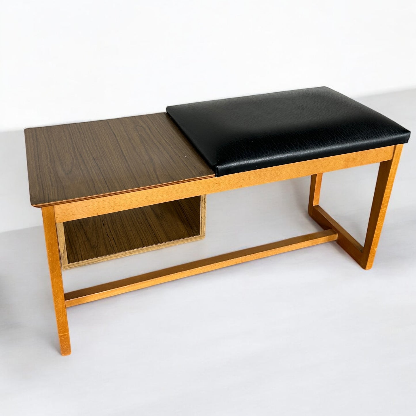 Mid Century Teak And Leather Telephone Seat Table