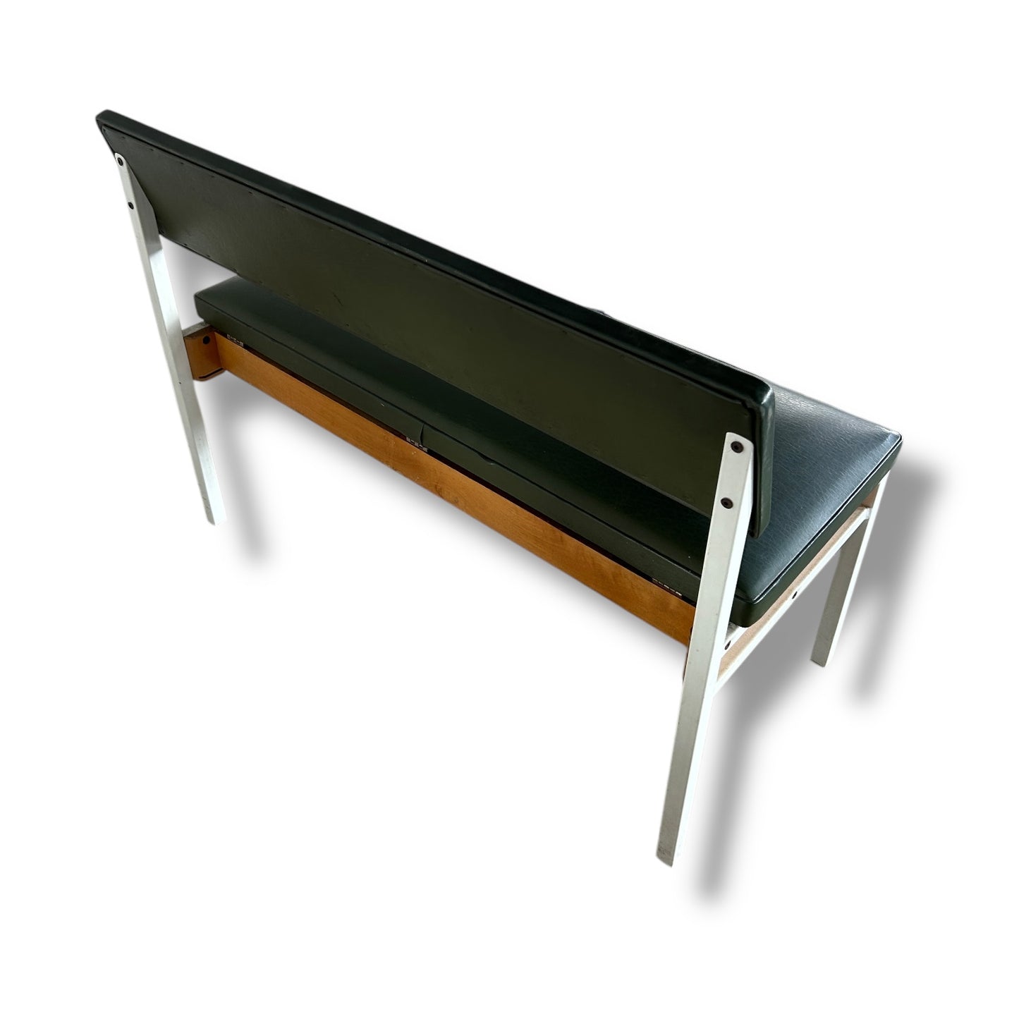 Mid Century Dark Green Metal and Wood Storage Bench