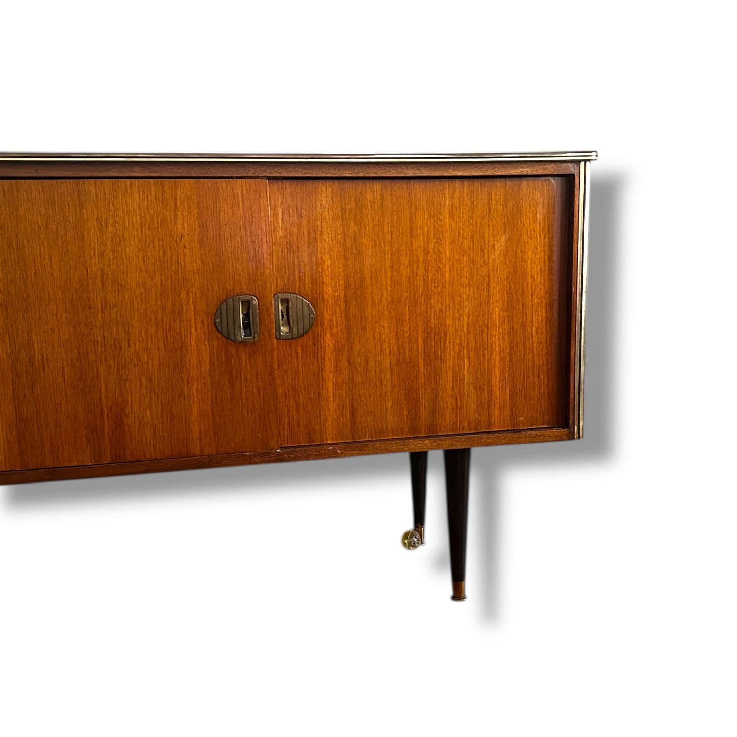 Mid Century Modern Teak Veneer Sliding Doors Sideboard Buffet
