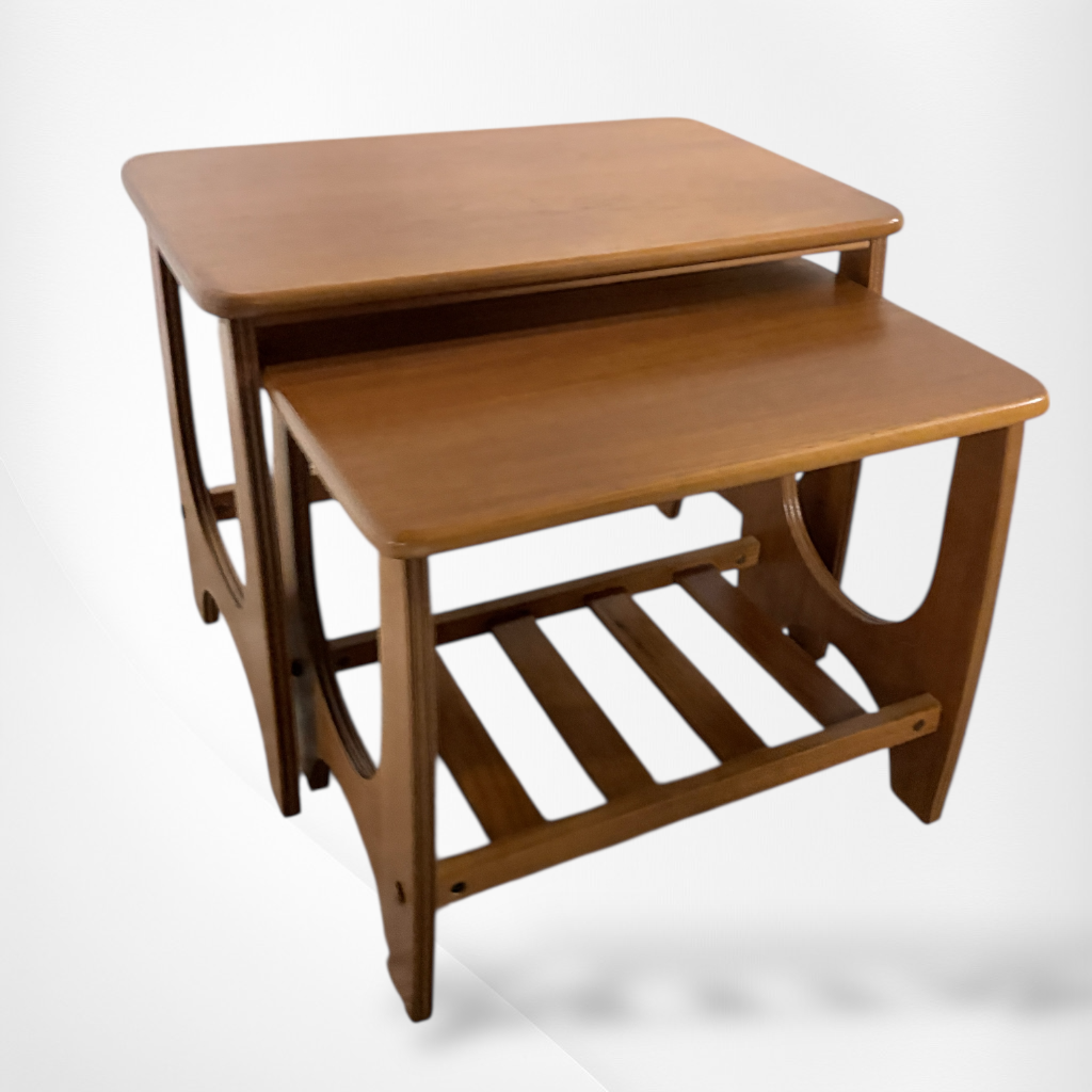 Mid Century Side Tables – Danish Nesting Two Piece Table Set with Curved Legs — view 7