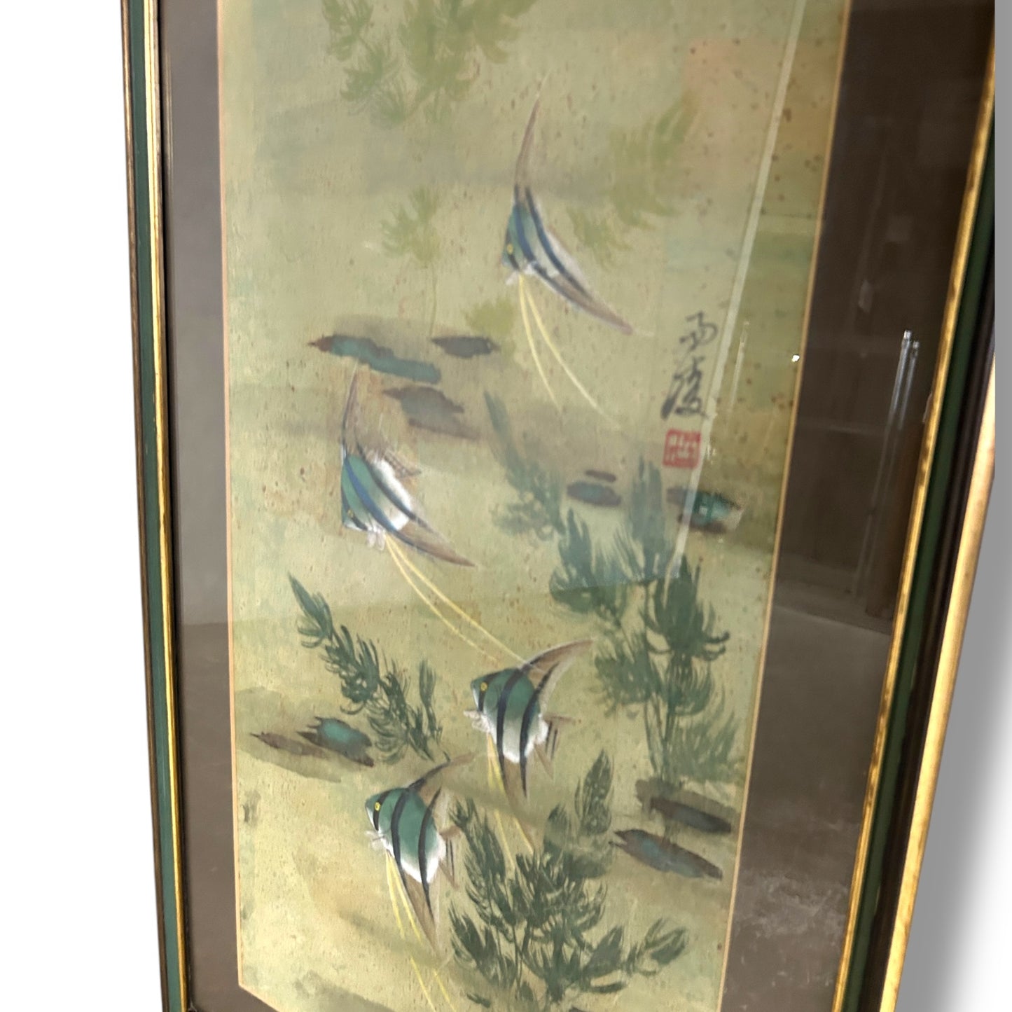 Mid Century Chinese Fish Silk Painting
