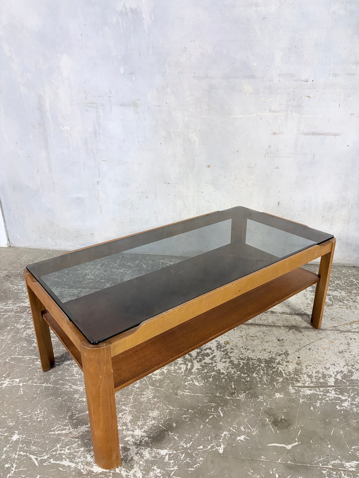 Mid Century Myers Teak & Smoked Glass Coffee Table