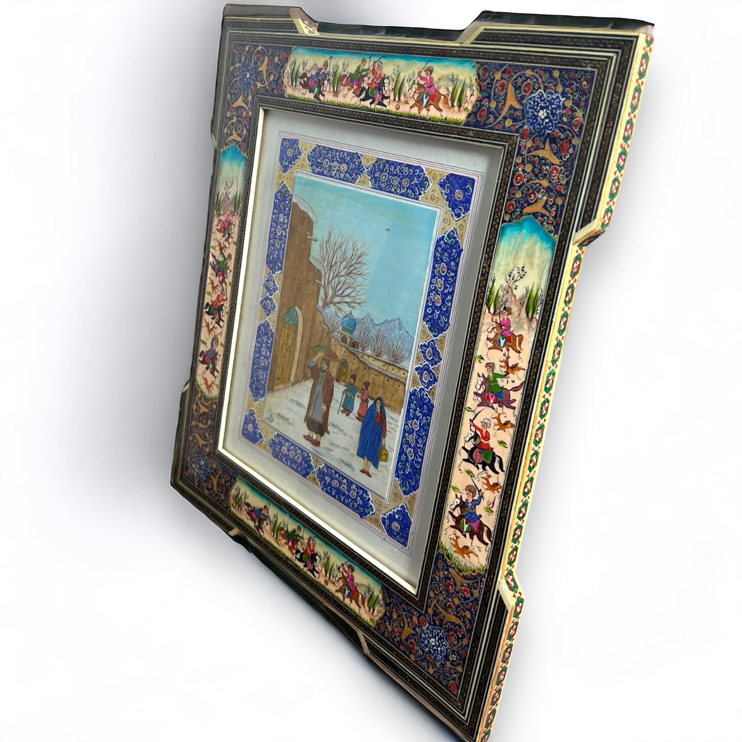 Vintage 1950s Persian Khatam Mosaic Watercolour Painting