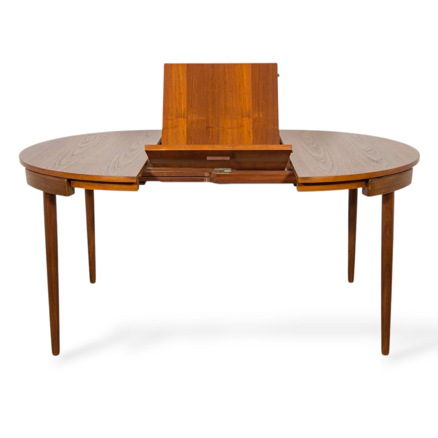 Hans Olsen Frem Røjle Teak Dining Set | Danish Mid Century Round Extending Table & 4 Tri-Leg Chairs