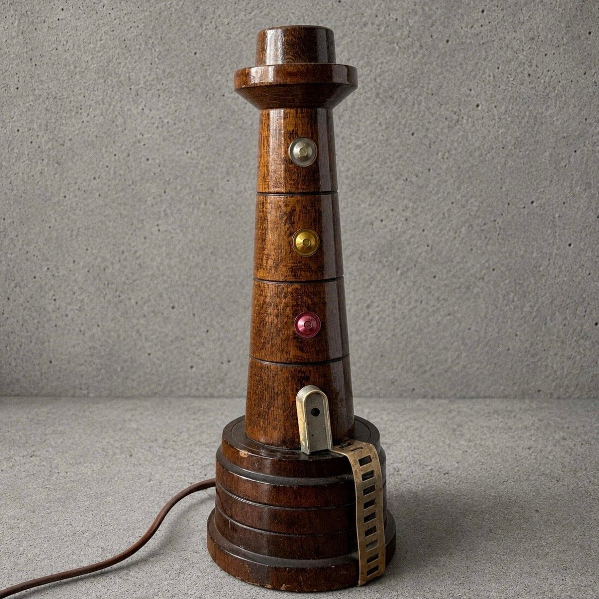 Mid Century Olive Wood Lighthouse Table Lamp
