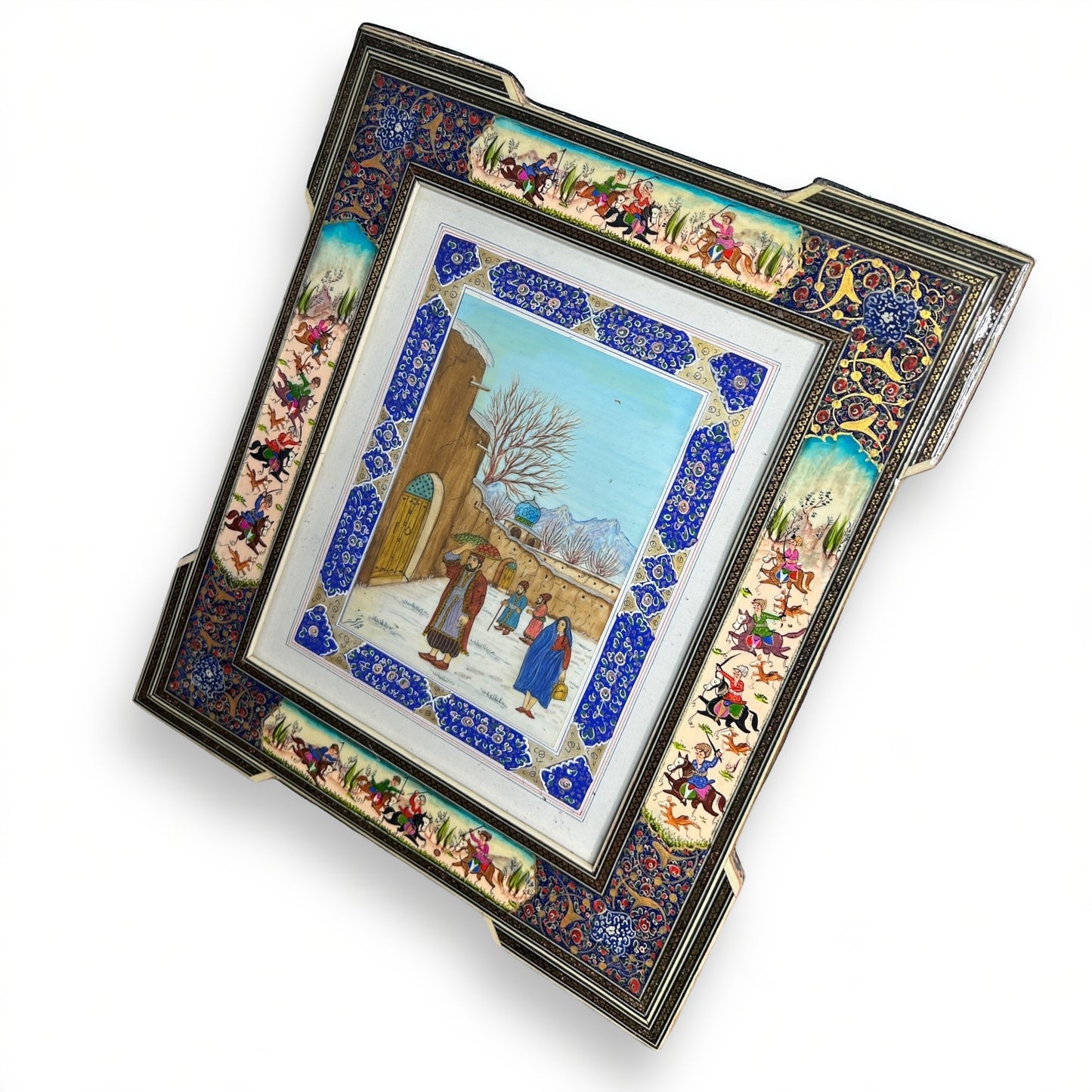Vintage 1950s Persian Khatam Mosaic Watercolour Painting