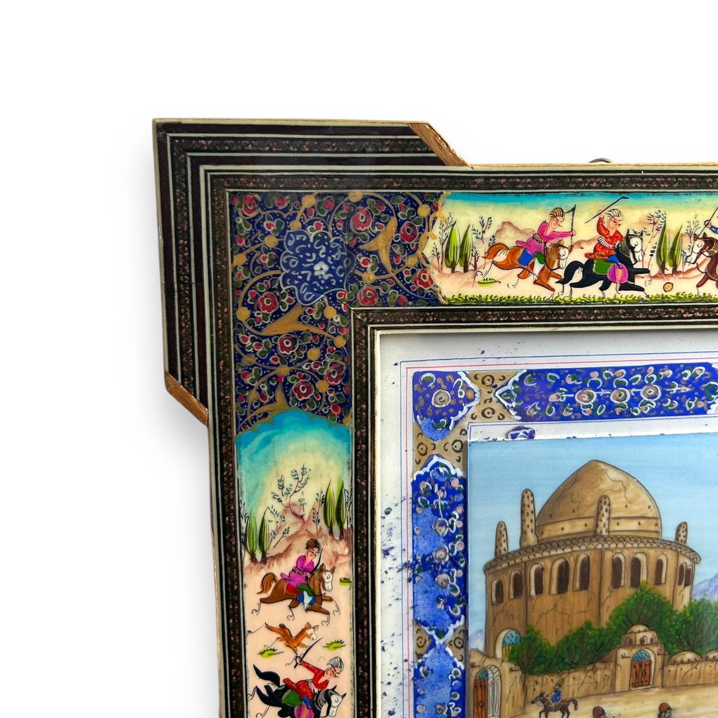 Vintage 1950s Persian Khatam Mosaic Watercolour Painting