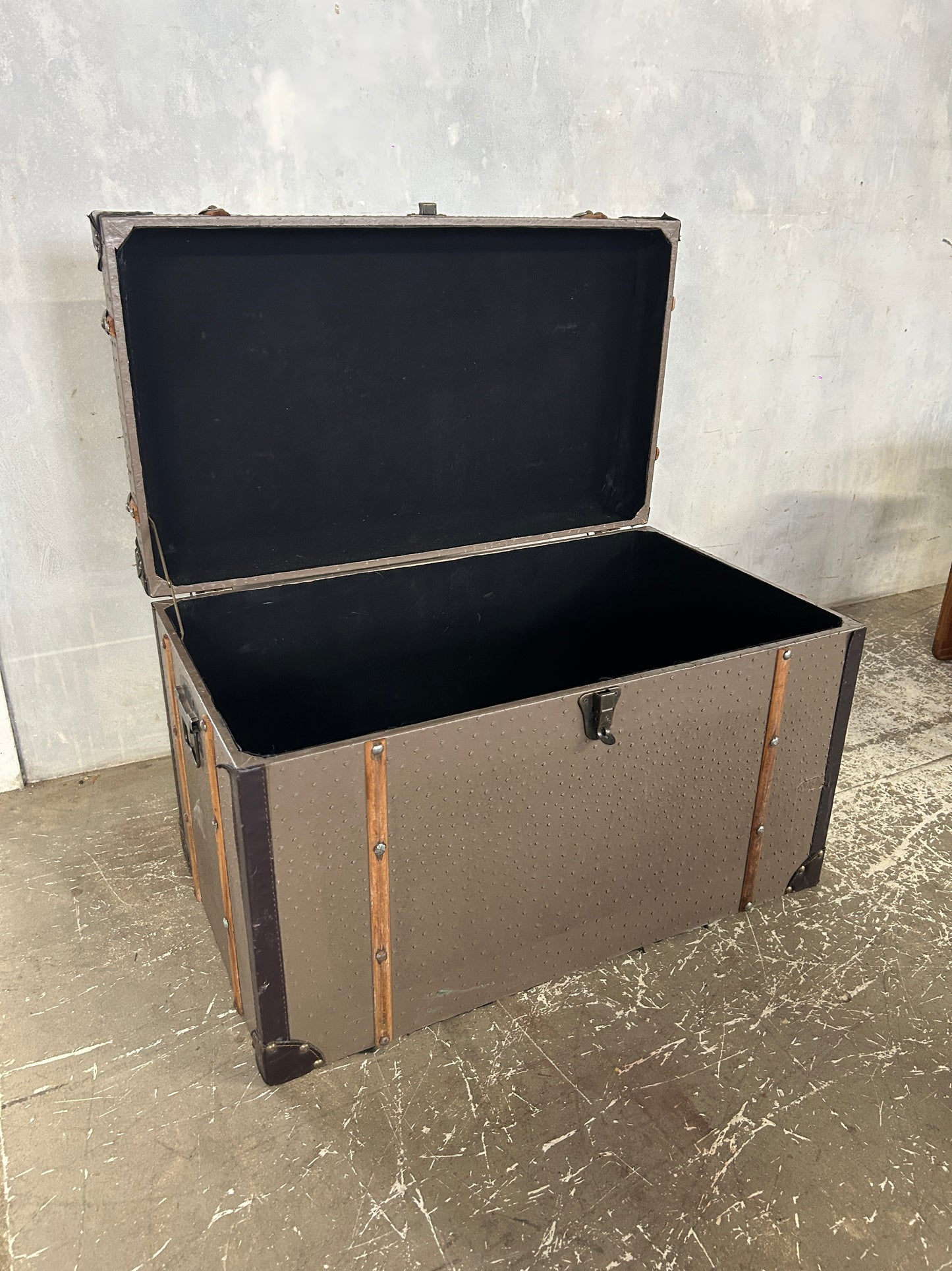 Vintage Grey Steamer Trunk | Antique Travel Chest