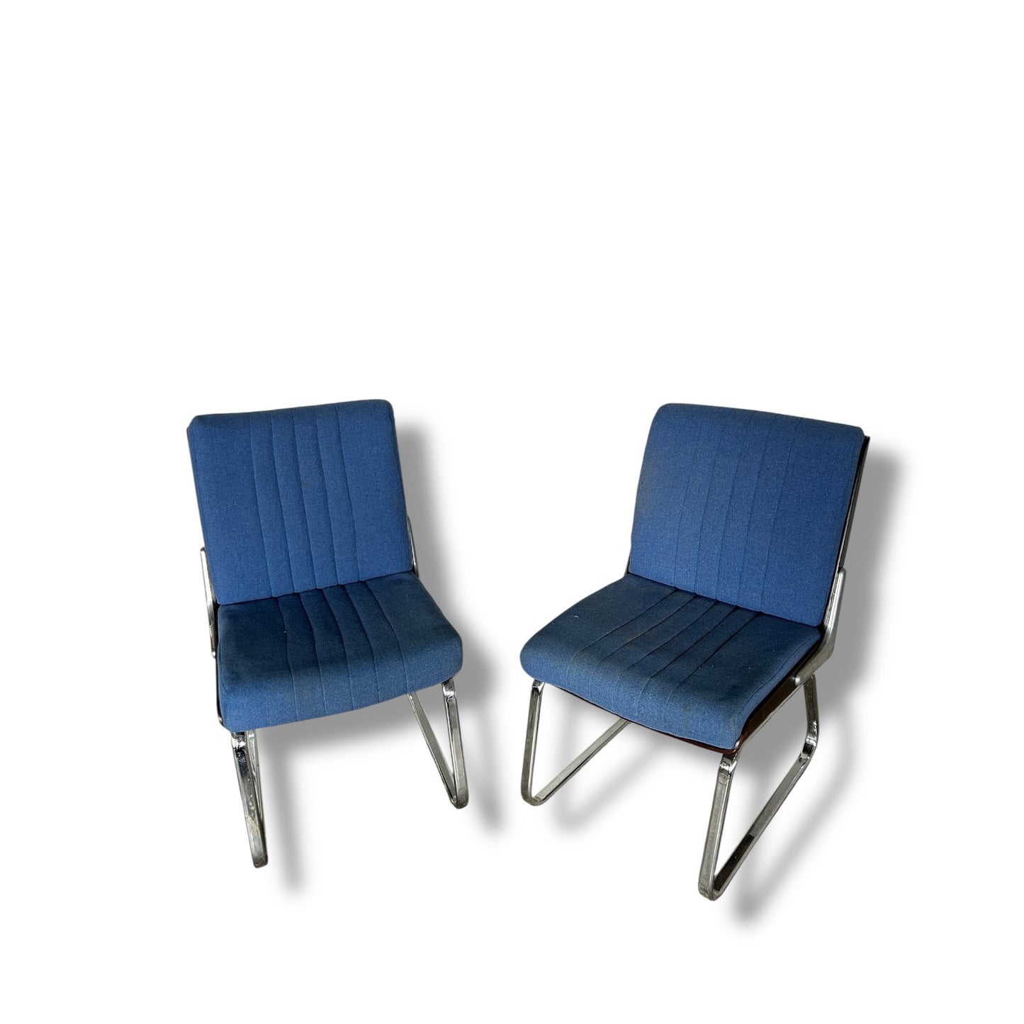 Vintage Gordon Russell Verco Chairs – Pair of Mid Century Modern Blue Chrome Dining Chairs, Retro 1970s Cantilever Seating