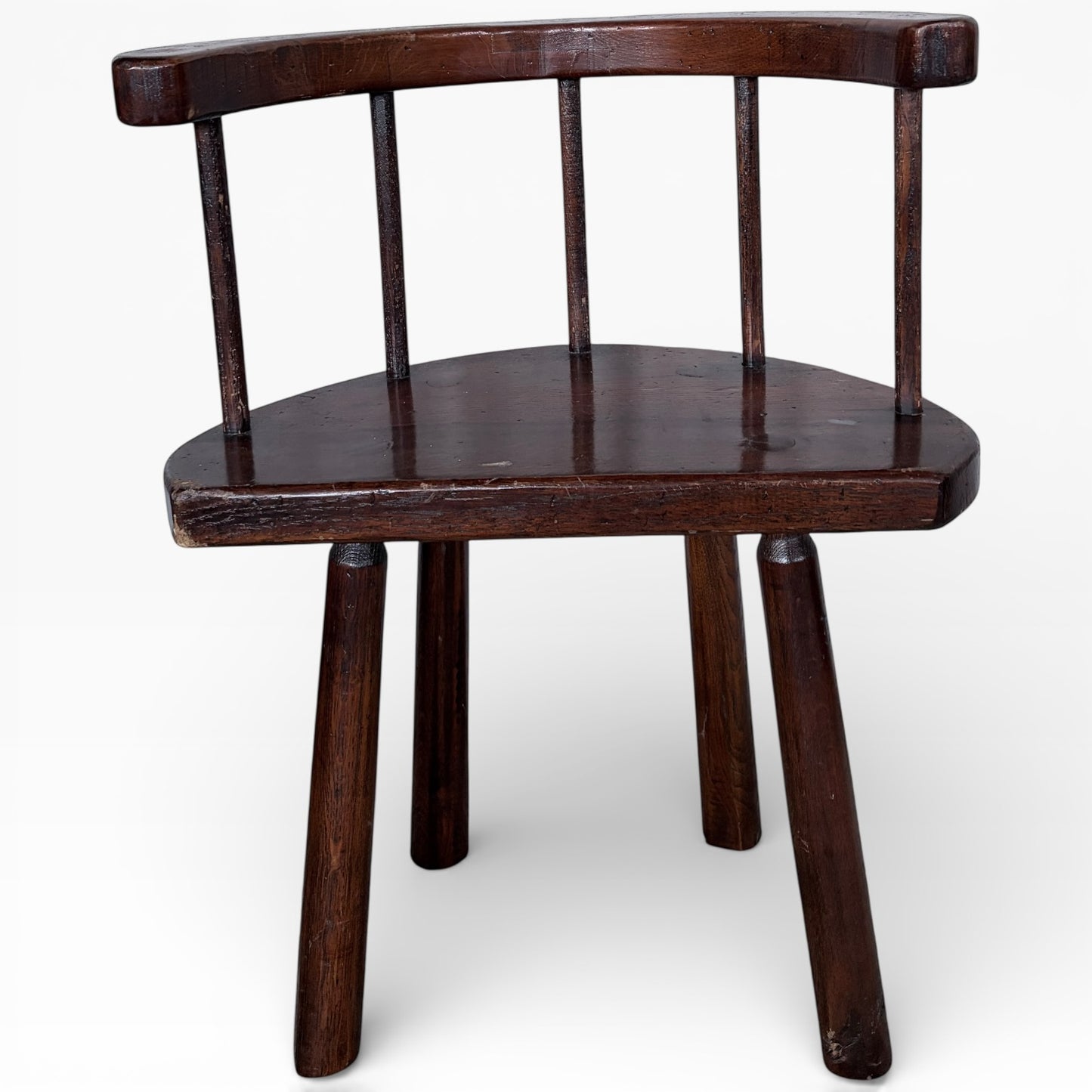 19th Century Welsh Primitive Stickback Oak Demi-Lune Chair