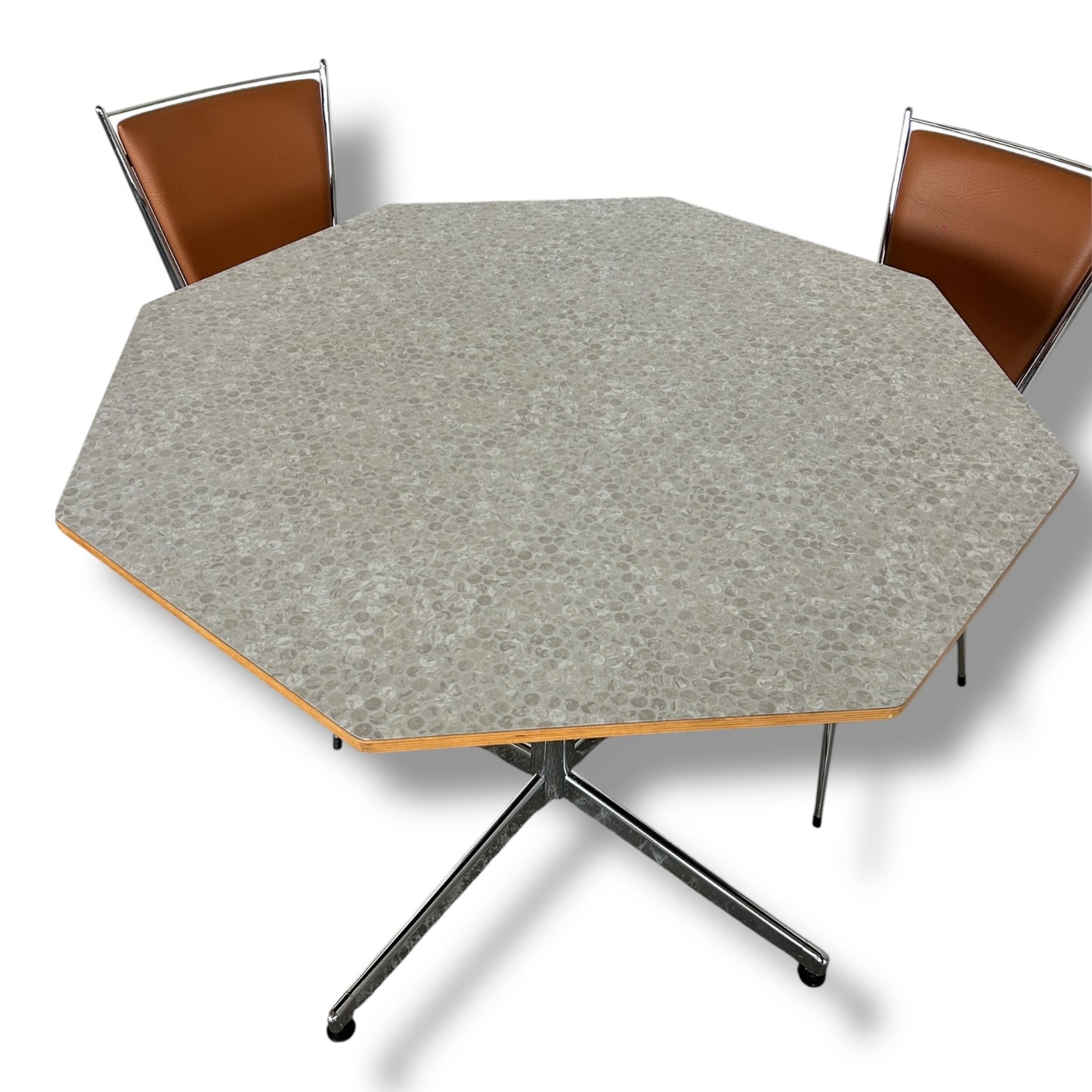 Mid Century Modern Hexagonal Formica Dining Table and French Leatherette Chairs Set