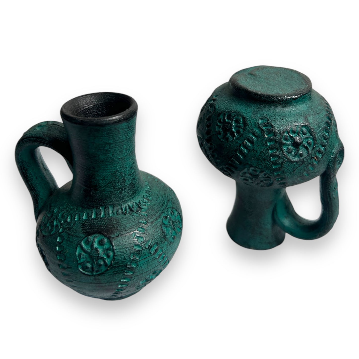 Vintage 1960s Pair of Mini Green Vases