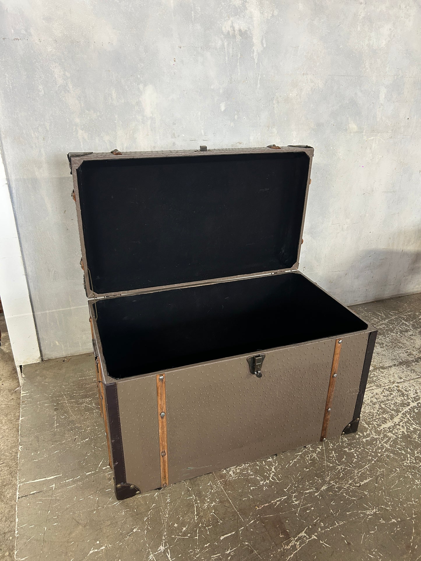 Vintage Grey Steamer Trunk | Antique Travel Chest