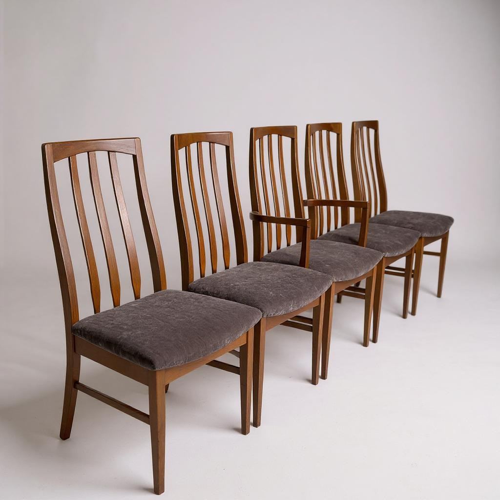 Mid Century Modern Teak Wood Dining Chairs Set by William Laurence