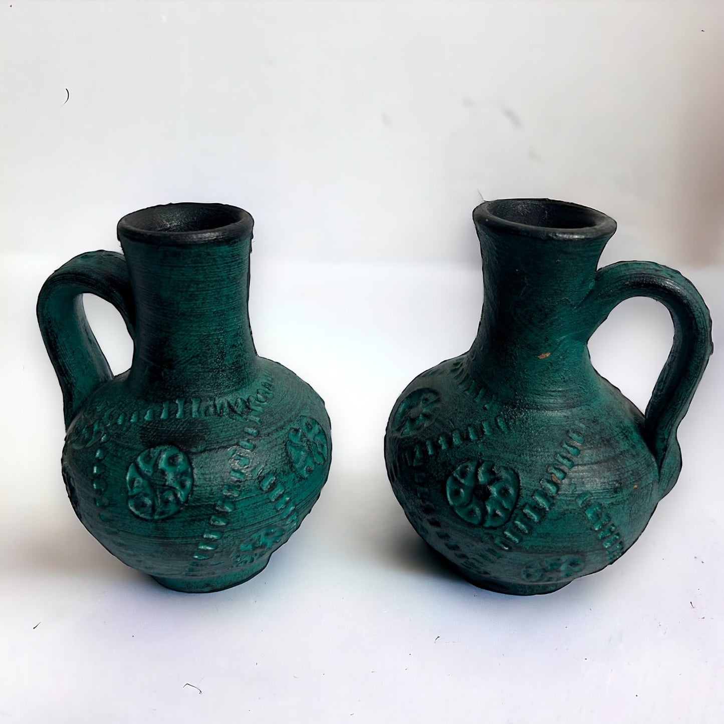 Vintage 1960s Pair of Mini Green Vases