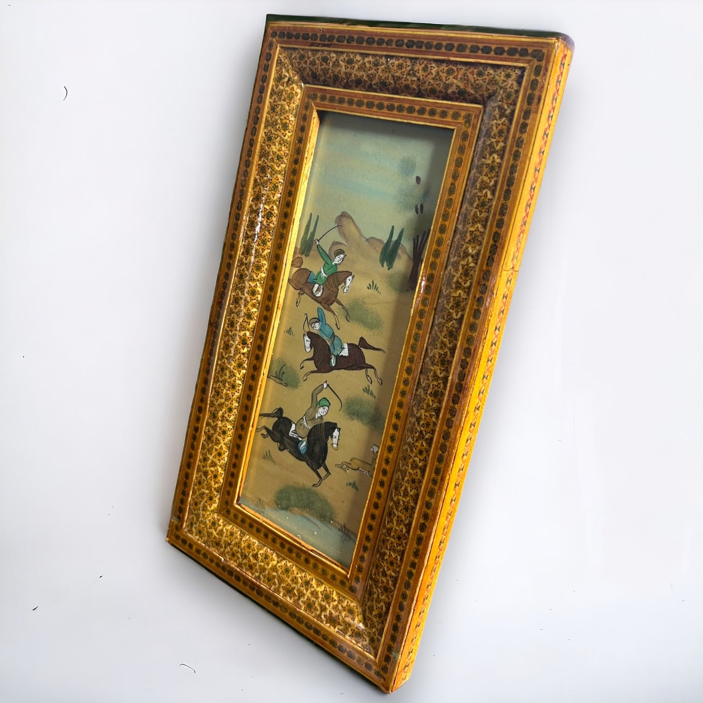Vintage 1960s Persian Khatam Mosaic Watercolour Painting