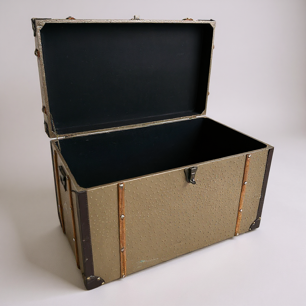 Vintage Grey Steamer Trunk | Antique Travel Chest