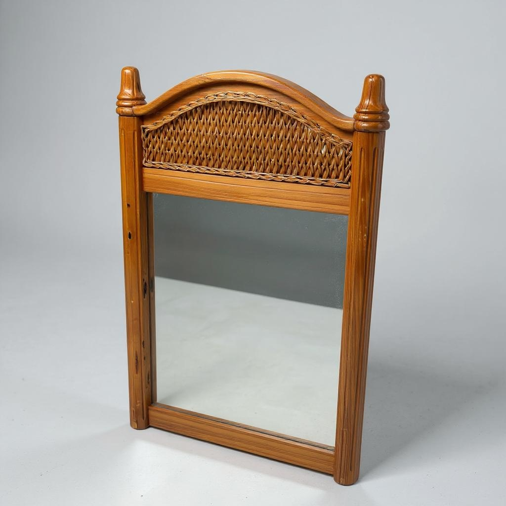 Mid Century Modern Large Bamboo and Pine Hallway Mirror