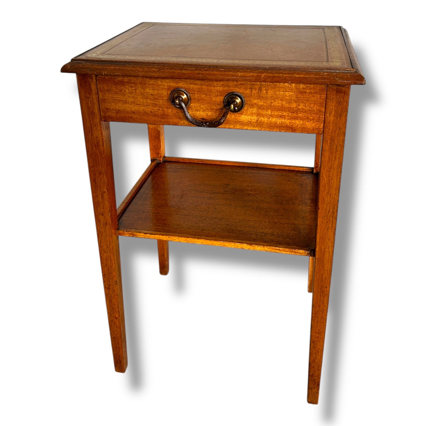 Vintage Oak Bedside Cabinet with Drawer & Leather Inlay Top | Antique Nightstand Table