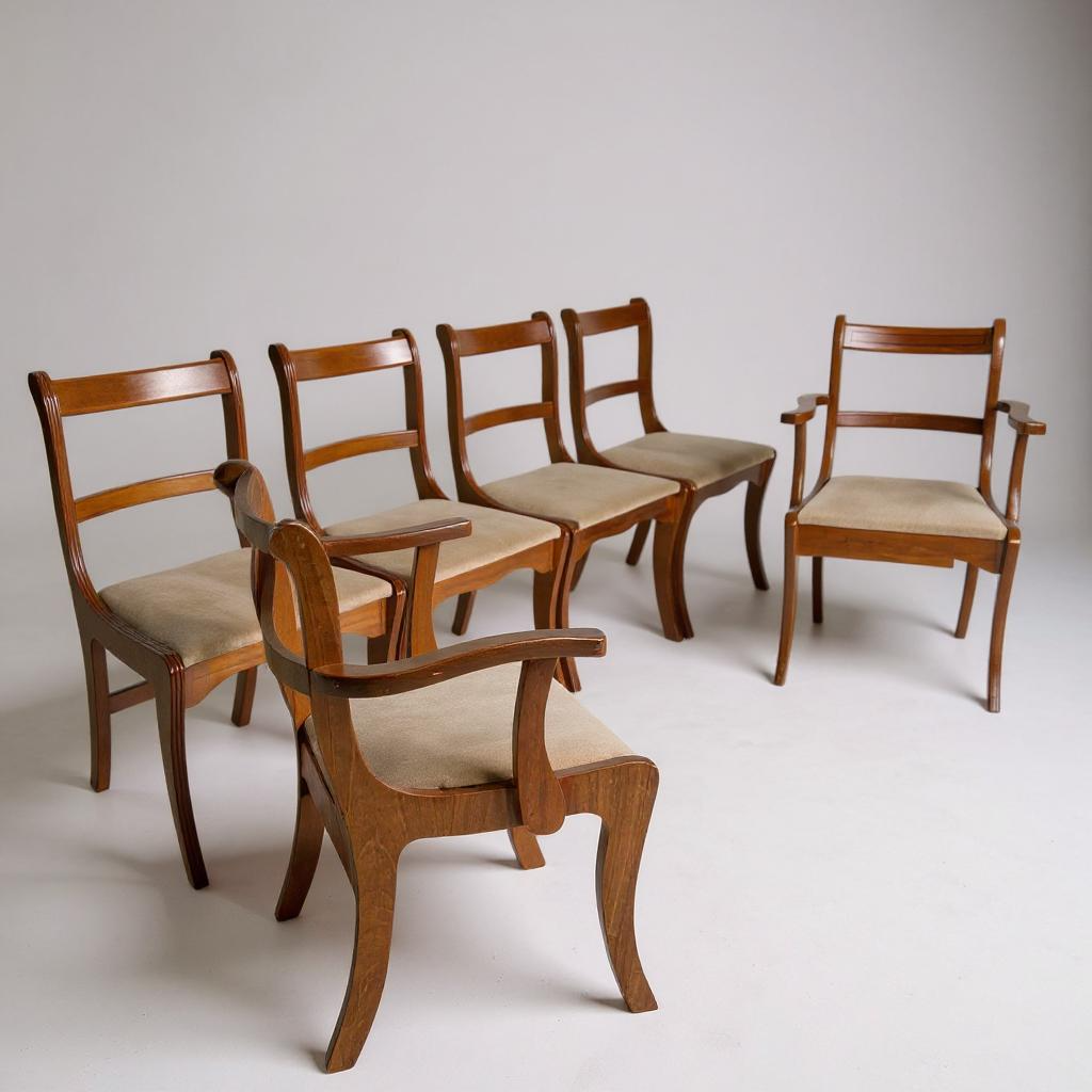 Mid Century Modern English Set of Six Dining Chairs