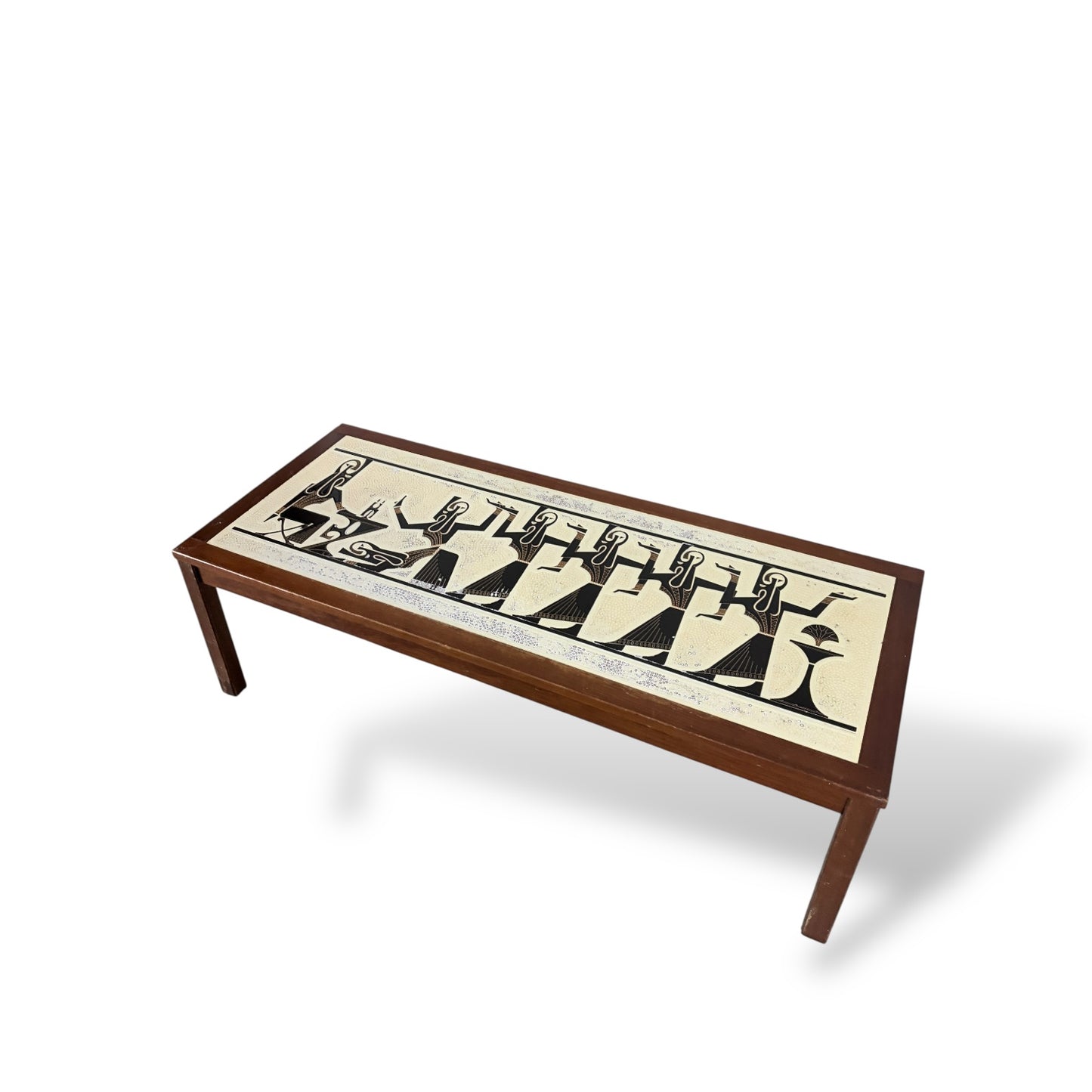 Mid-Century Egyptian-Style Teak and Tile Coffee Table