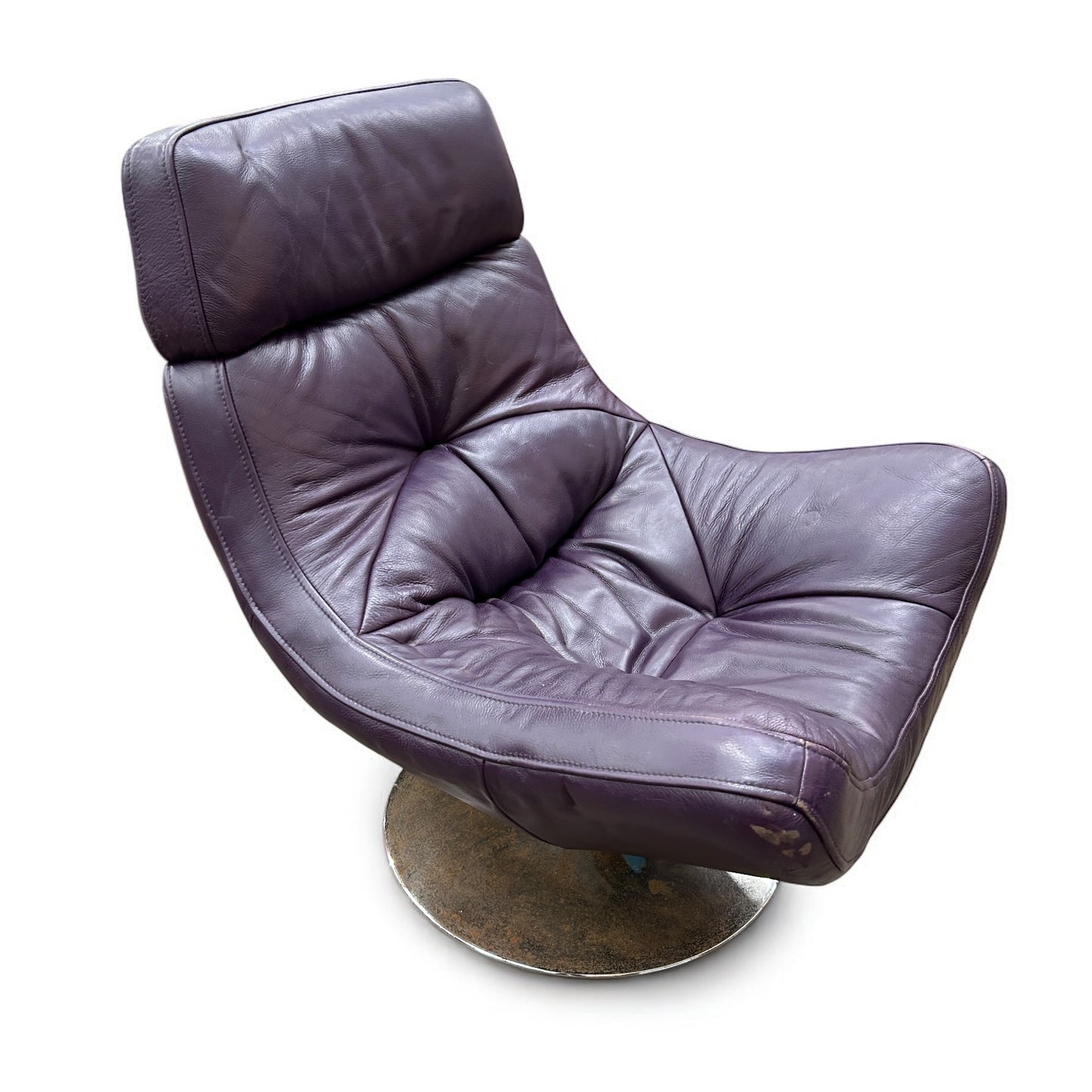 Mid Century Modern Purple Leather Swivel Egg Chair