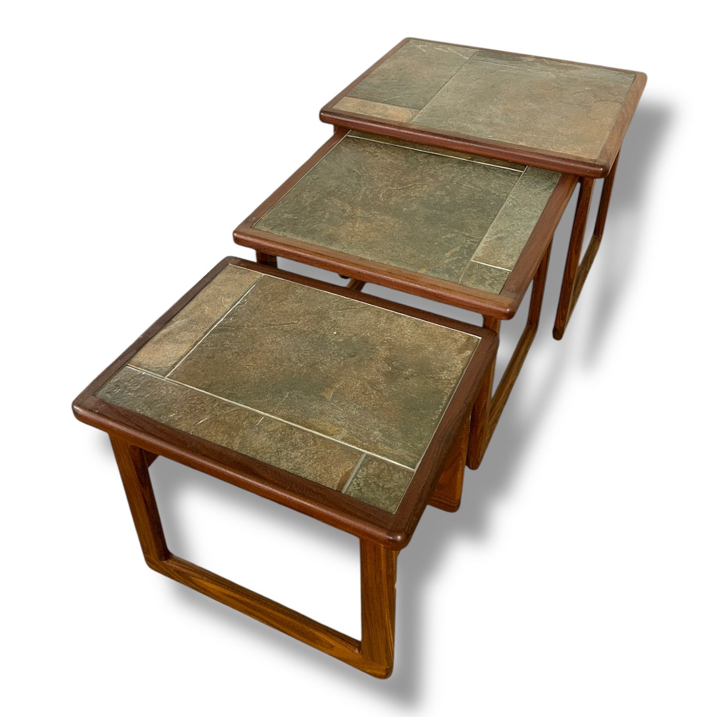 Mid Century Danish Nest of Tables | Vintage Tiled Teak Side Tables Set of 3