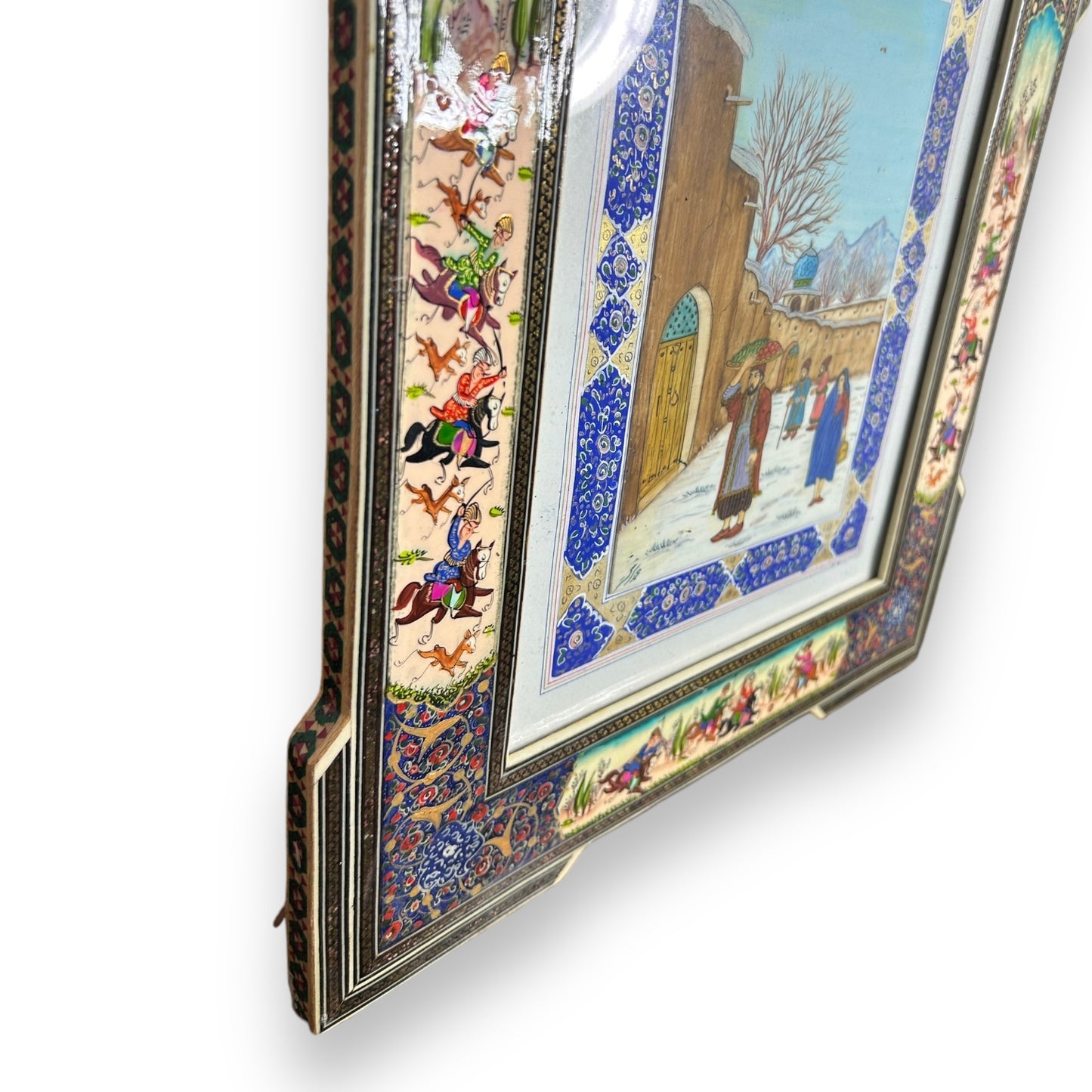 Vintage 1950s Persian Khatam Mosaic Watercolour Painting
