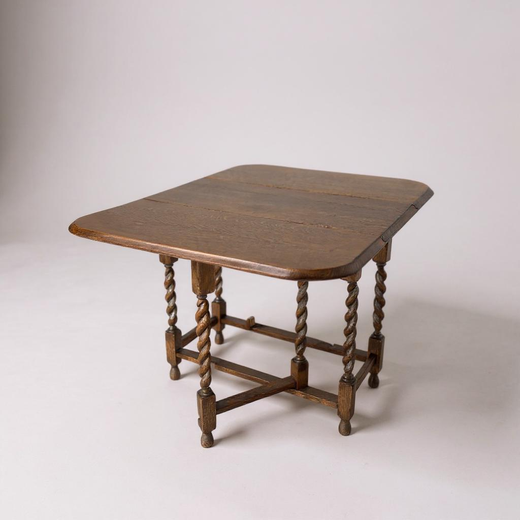 Antique Oak Barley Twist Gateleg Table, Drop Leaf Table Scottish