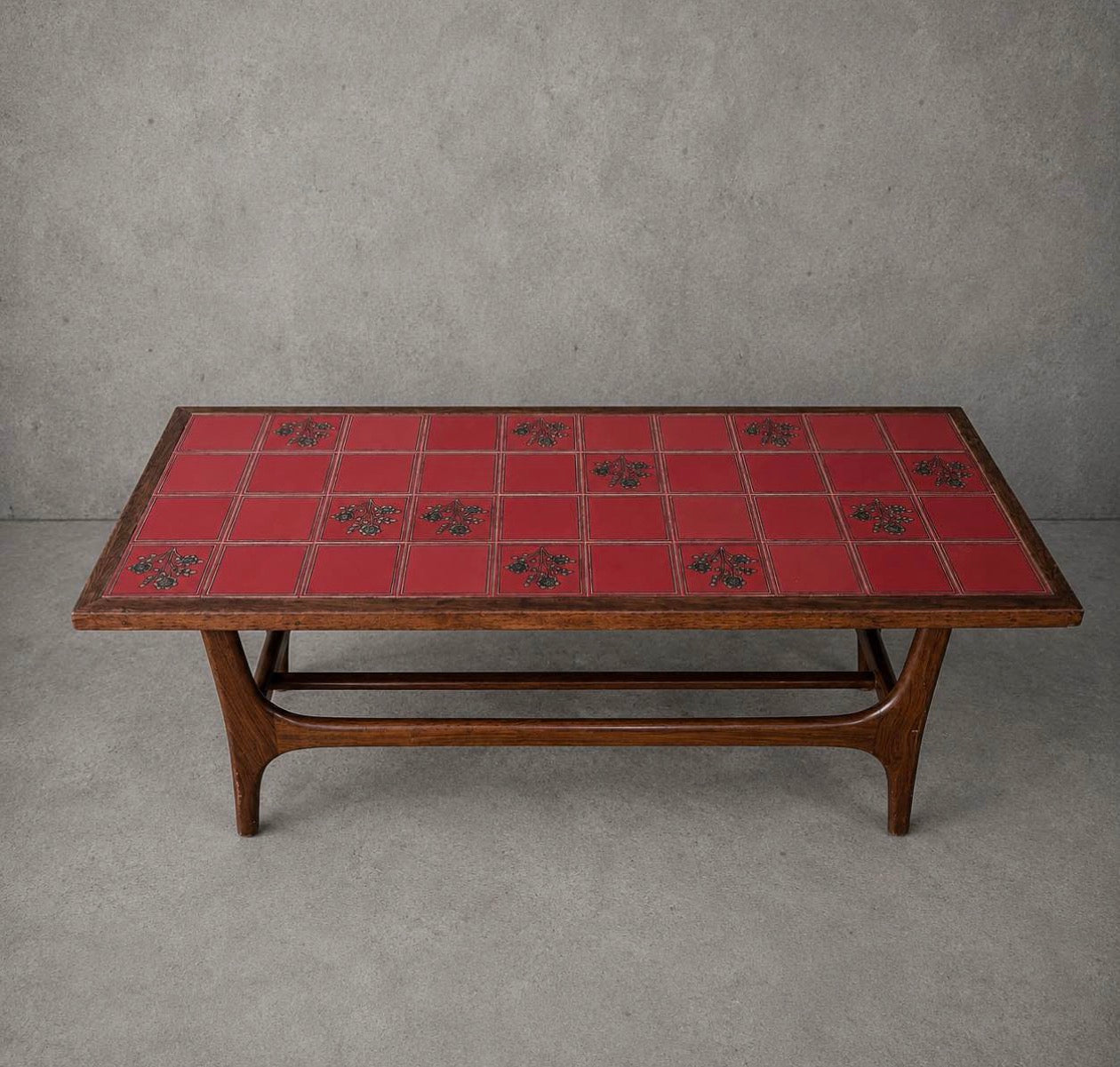 Mid Century Teak and Red Tile Coffee table