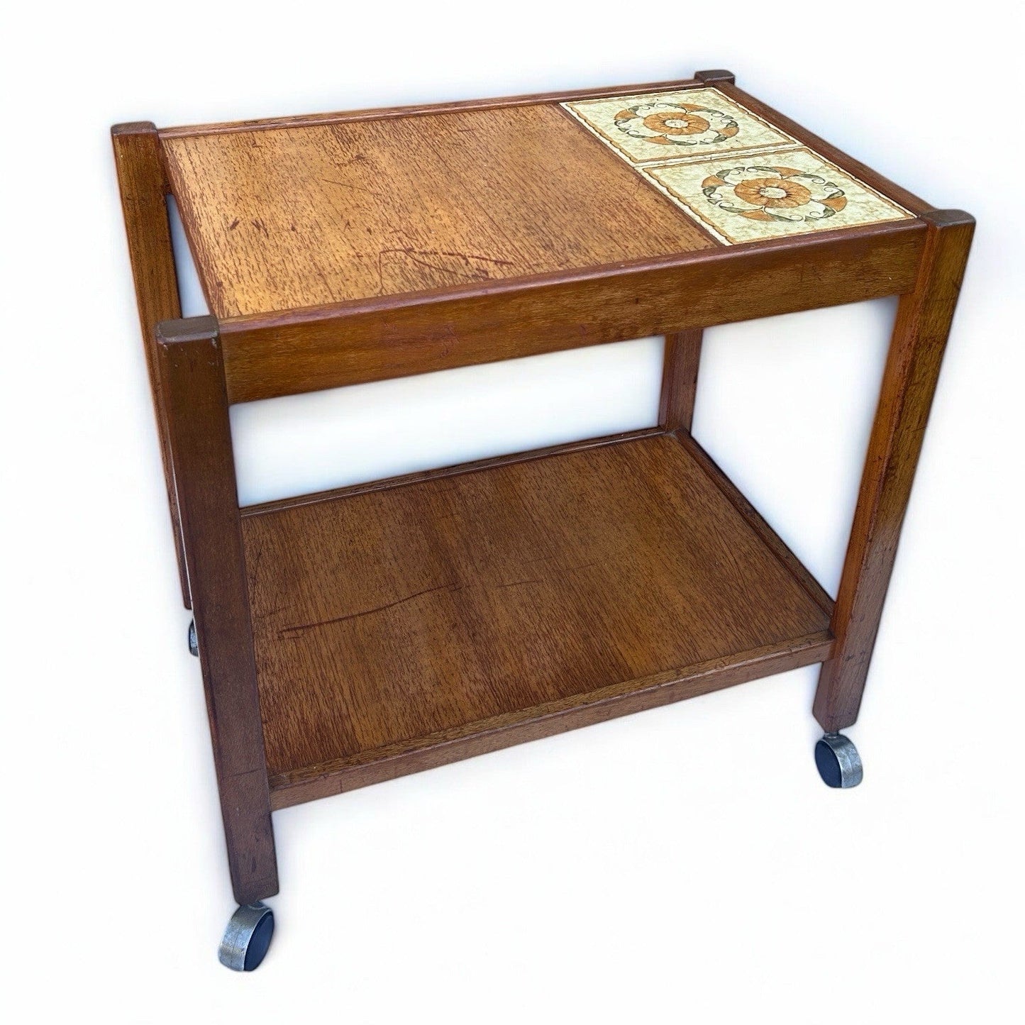 Vintage Mid Century Modern Teak Drinks Trolley – Nathan Furniture – Tile Top Bar Cart – 1960s MCM Serving Trolley