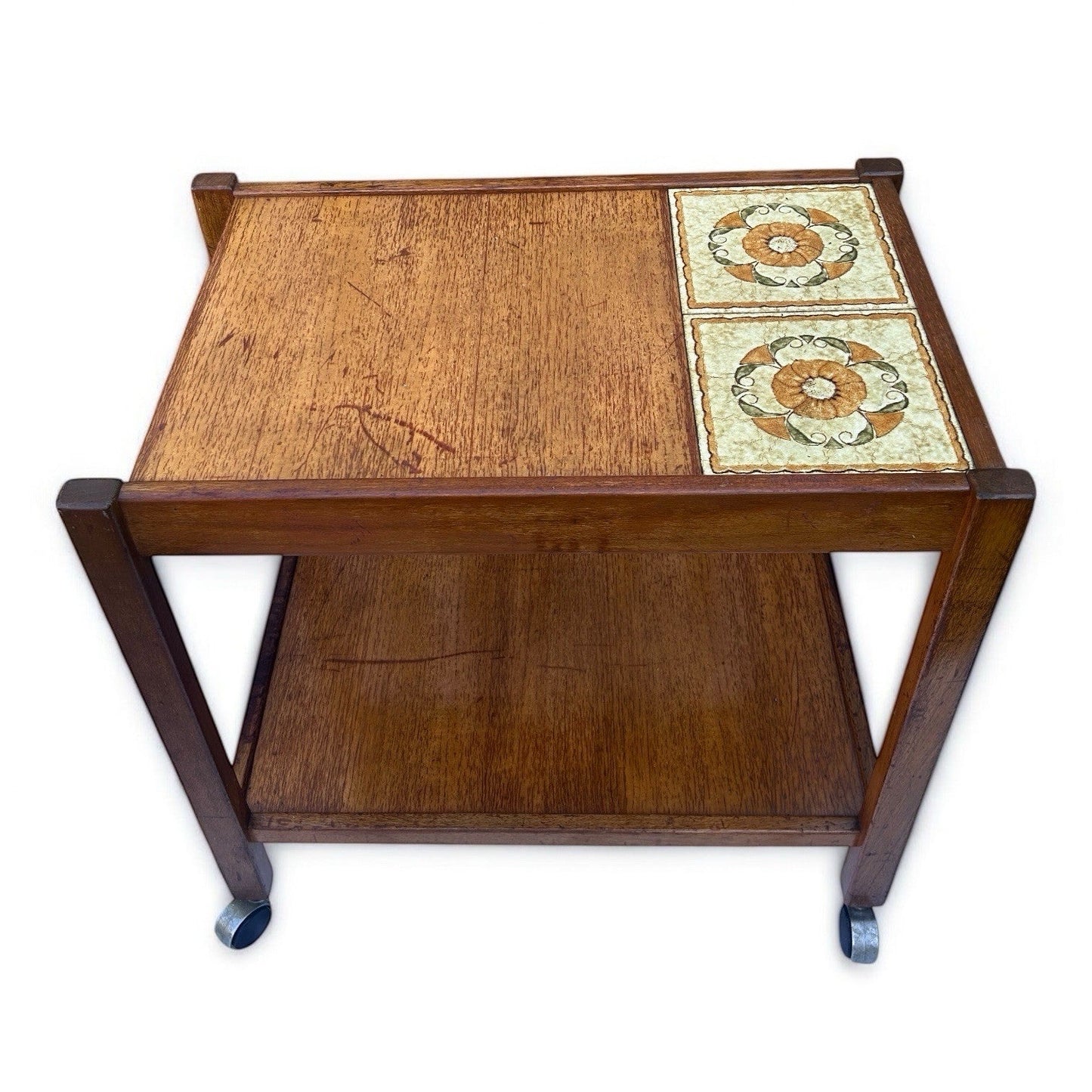Vintage Mid Century Modern Teak Drinks Trolley – Nathan Furniture – Tile Top Bar Cart – 1960s MCM Serving Trolley