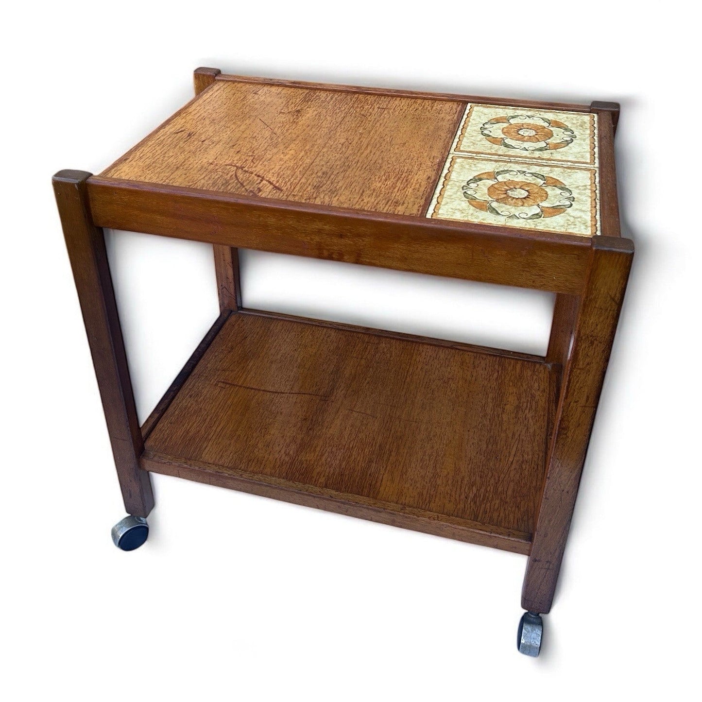 Vintage Mid Century Modern Teak Drinks Trolley – Nathan Furniture – Tile Top Bar Cart – 1960s MCM Serving Trolley