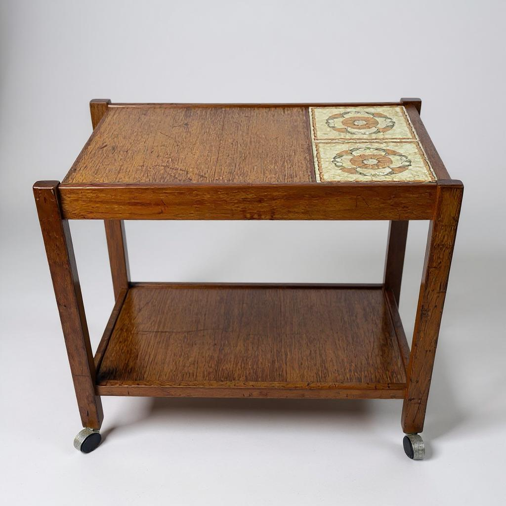 Vintage Mid Century Modern Teak Drinks Trolley – Nathan Furniture – Tile Top Bar Cart – 1960s MCM Serving Trolley