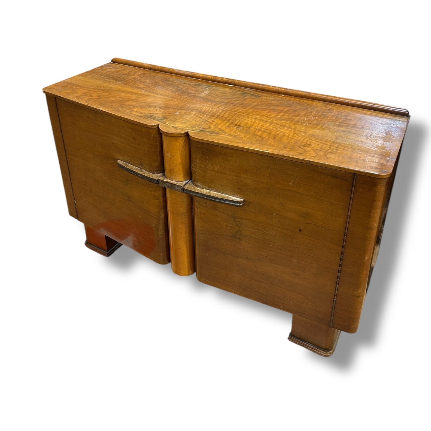Art Deco Walnut Sideboard | 1930s Drinks Cabinet with Bakelite Handles | Vintage Bar Cabinet