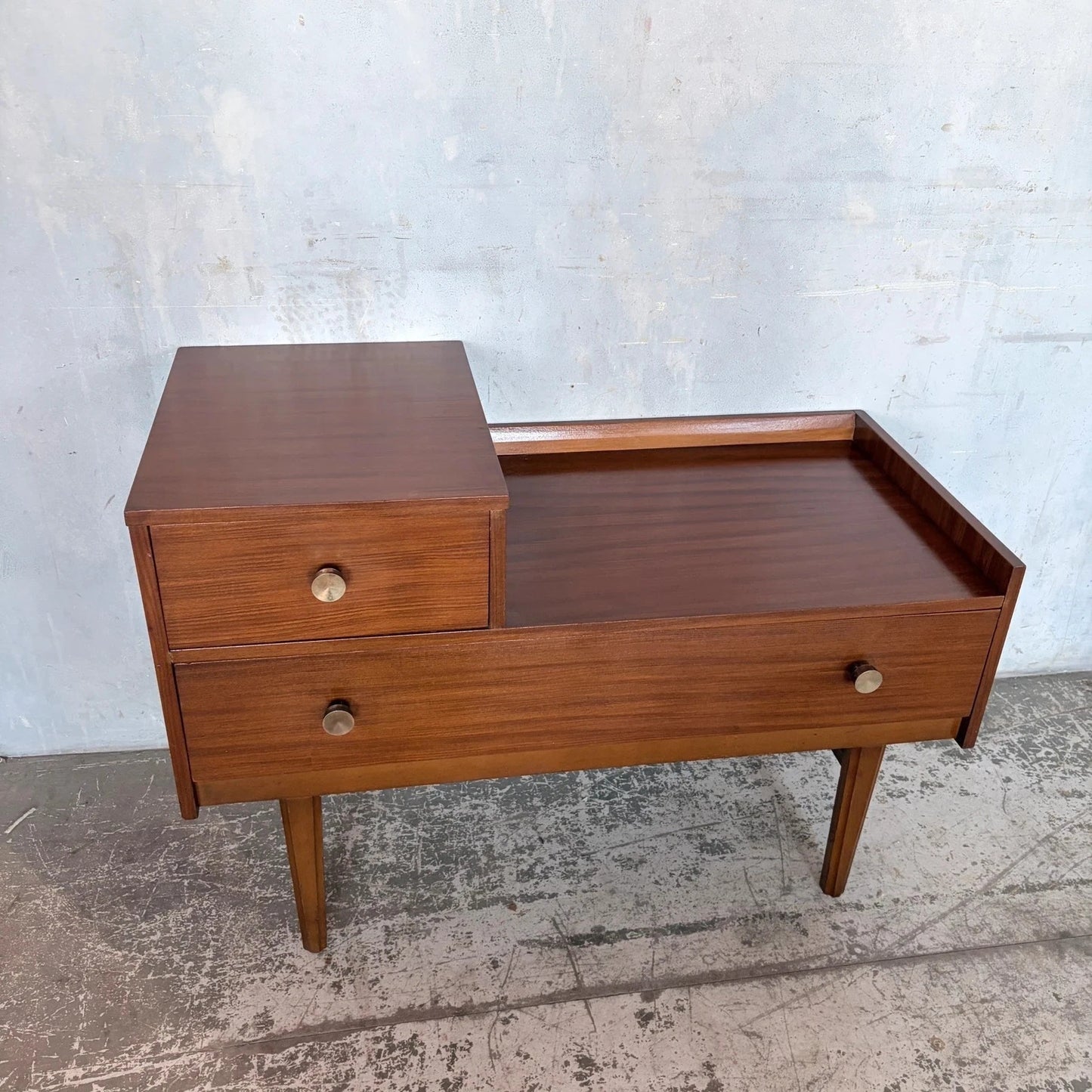 Mid-Century Walnut Telephone Bench with Brass Handles - view 6