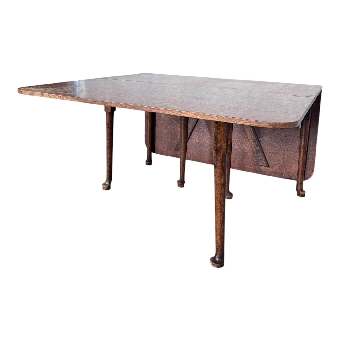 Large Edwardian solid oak drop leaf gateleg dining table – view 6
