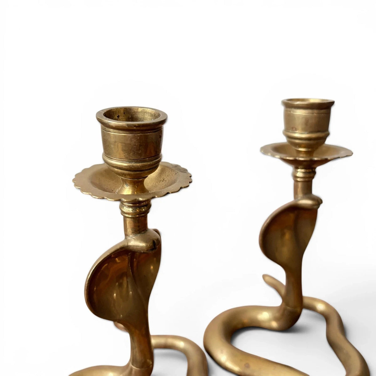 Pair of Mid Century Brass Cobra Snake Candlestick Holders - image 6