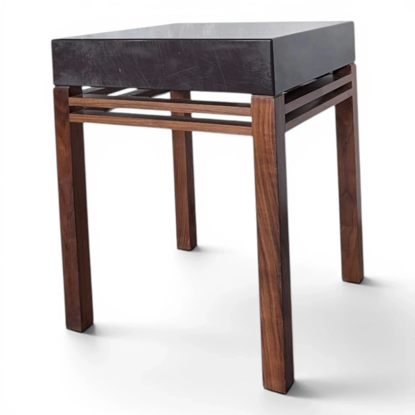 Mid Century Teak & Black Acrylic Side Table Modernist Bedside Table Lamp Table – image 6