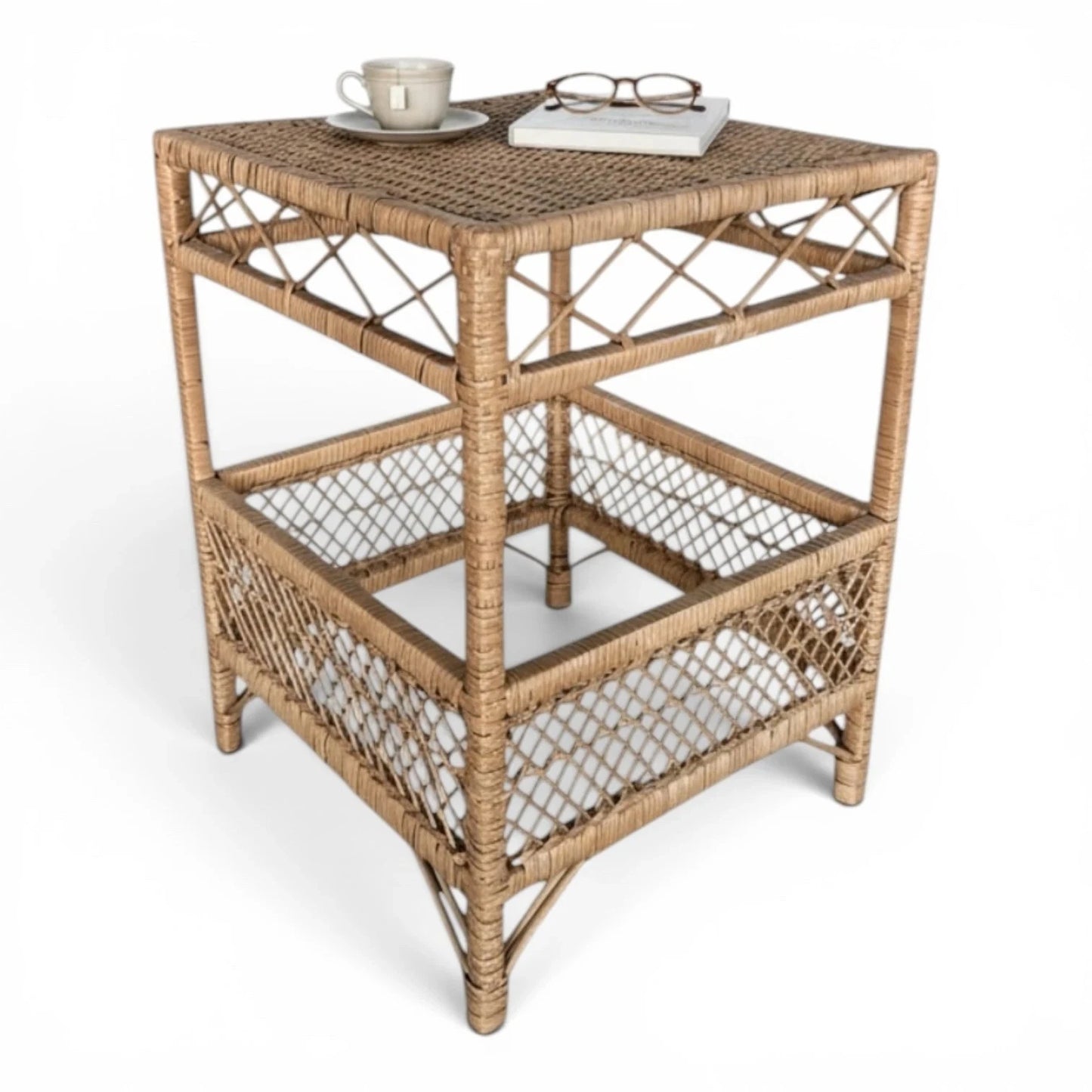 Vintage Bamboo & Rattan Side Table with Open Shelf - image 6