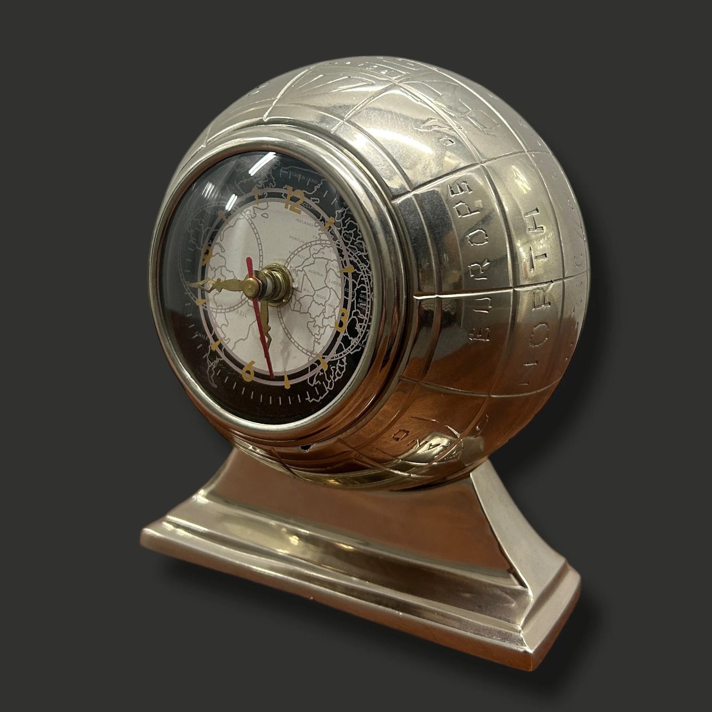 Vintage 90s globe world shaped table clock