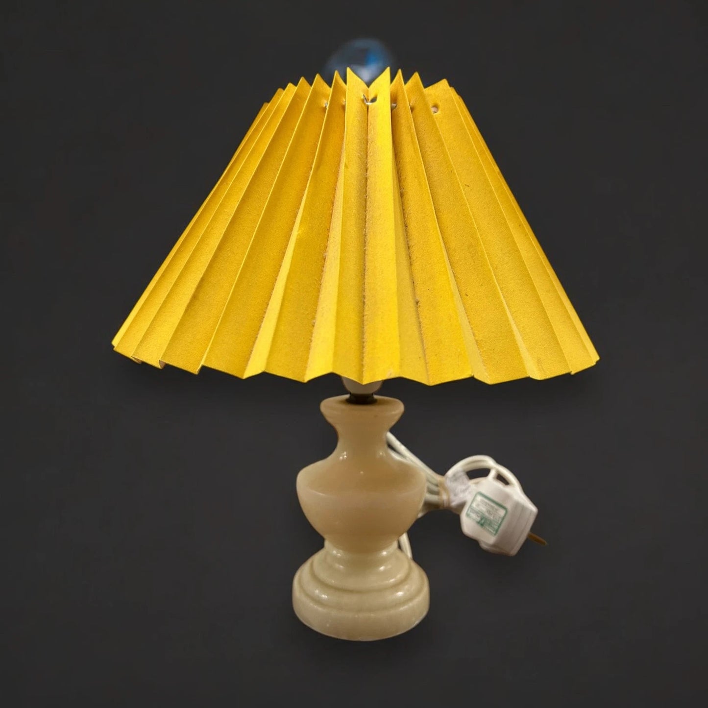 Mid Century Onyx table lamp yellow fabric pleated shade
