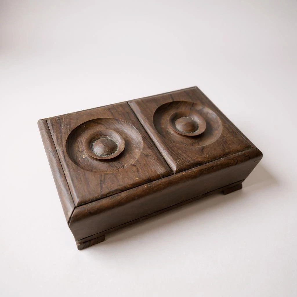 Vintage Hand Carved Wooden Double Lidded Box – Rustic Folk Art Trinket Storage