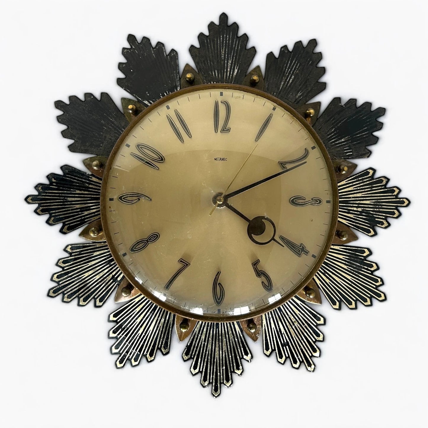 Mid Century Modern Brass Sunburst Metamec Wall Clock