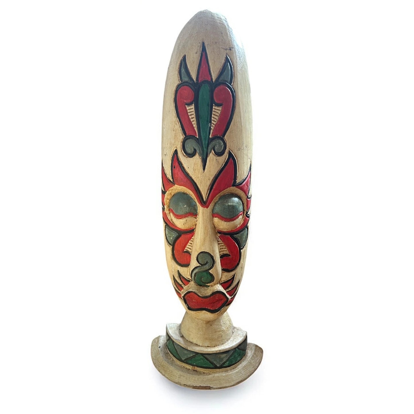 Vintage 1990s Carved Wood Indonesian Tabletop Mask Sculpture
