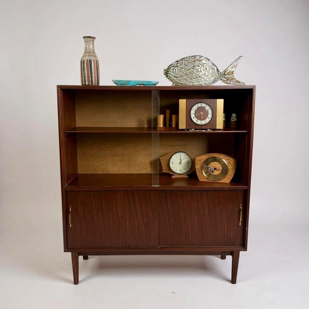 Mid Century Modern Beaver & Tapley Teak Wood Sliding Glass Bookcase Cabinet