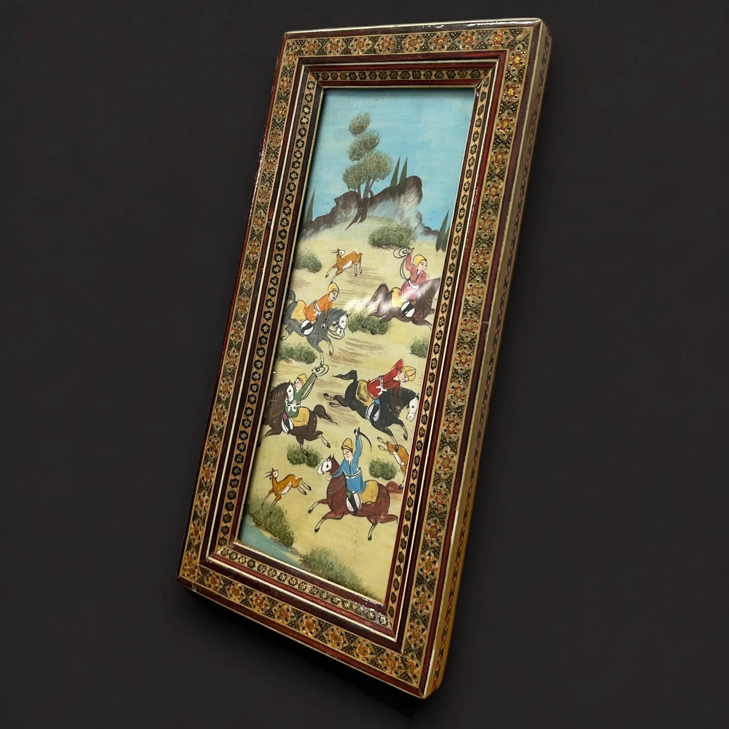 Vintage 1970s Persian Khatam Mosaic Art Watercolour Painting
